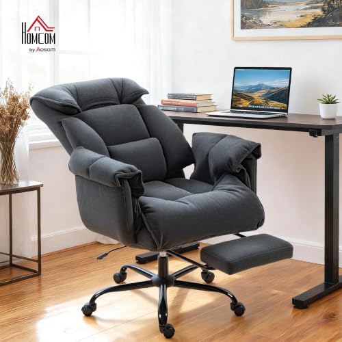 HOMCOM Executive Office Chair Comfy with Foot Rest Reclining Dark Gray