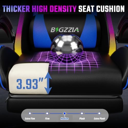 Bigzzia LED Gaming Chair with Footrest, Lumbar Massage for Adult/Kid（Blue）
