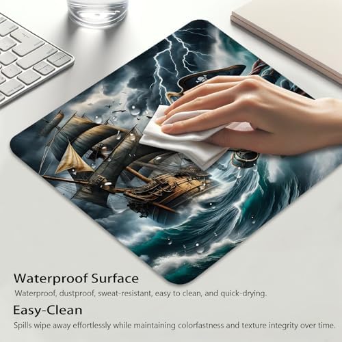 Funny Pirate Cat Ocean Adventure Mouse Pad, Ship Sailing Desk Mat