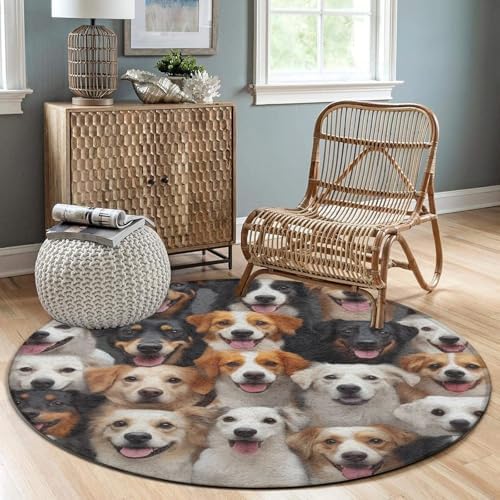 Fashion Round Area Rug Large Non Slip Carpet Unisex Home Decor Mat Puppy Dog