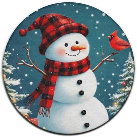 Soft Round Yoga Carpet, Office Chair Decor Round Mat for Carpet and Hardwood Floors Christmas Snowman