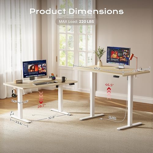Huuger 47 X 24 Inch Electric Standing Desk with Power Outlets and USB-C Port, Height Adjustable Desk, Sit Stand Desk for Home Office, Computer & Gaming Desk with 3 Presets, Stable Steel Frame, Marple