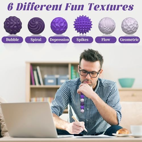 Silicone Magnetic Balls, Fidget Toys for Adults & Teens, 6PCS Stress Balls Sensory Toy, Quiet Magnet Desk Fidgets with Textured, ADHD Anxiety Relief Items, Fun Stocking Suffers Gifts (Purple)