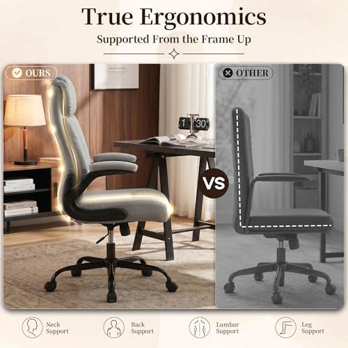 Office Chair, Leather Ergonomic Computer Desk Chair with Rocking