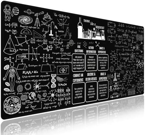 Science STEM Large Black Mouse Pad, Scientific Method Chart Doodle Desk Mat
