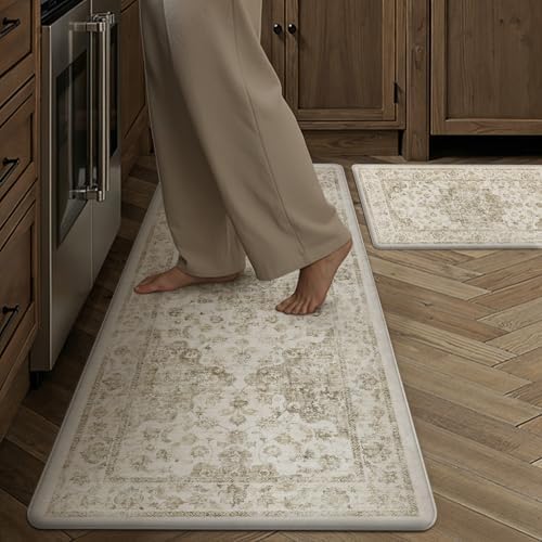 Anti Fatigue Brown Neutral Non-Slip Kitchen Mat 2 Piece