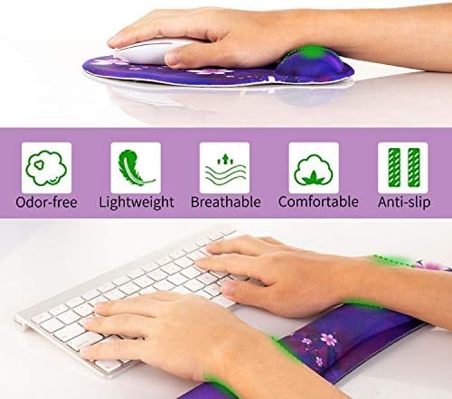 Ergonomic Keyboard Mouse Pad Wrist Rest Support Set for Laptop/Computer/Desktop,Memory Foam Hand Rest Wrist Cushion for Gaming/Office,Lightweight Comfortable & Pain Relief (Purple, Flower)