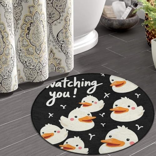 Men's Large Home Decor Mat, Soft Round Yoga Carpet, Non Slip Machine Washable Home Office Circle Rug Funny Duck