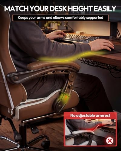 Dowinx Ergonomic Gaming Chair with Footrest & Massage Lumbar, 2D-Linkage Armrests for Computer Chair 330lbs with Headrest Pillow for Office, Home, Streaming and Long Gaming Sessions, Fabric Brown