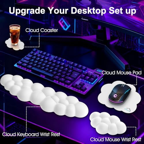 Sushret Cloud Wrist Rest for Computer Keyboard and Mouse Pad Set, White