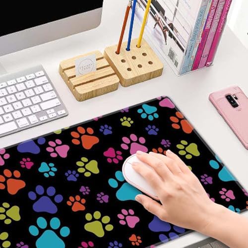 XL Gaming Desk Mat - Extended Big Cute Dog Paws Mouse Pad - Waterproof, Non-Slip Base, Stitched Edges - 31.5x11.8 in