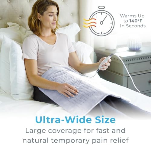 Pure Enrichment PureRelief Ultra-Wide Microplush Heating Pad - 20” x 24” XXL Size & 6 Heat Settings for Temporary Neck, Shoulder & Back Pain Relief - Moist Heat Option & Machine Washable (Periwinkle)