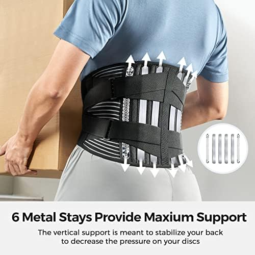 FREETOO Back Braces for Lower Back Pain Relief with 6 Stays, Breathable Back Support Belt for Men/Women for work, Anti-skid lumbar support belt with 16-hole Mesh for sciatica(M) (Pack of 2)