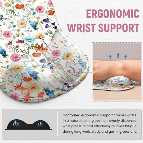Ergonomic Mouse Pad with Wrist Rest, Gel Wrist Support, Wildflowers