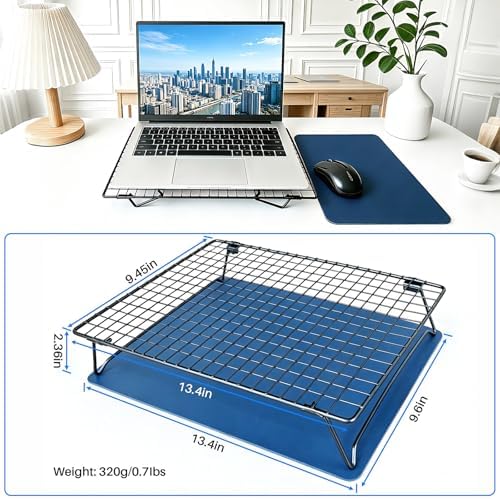 Adjustable Laptop Stand for Desk with Mouse Pad, Ergonomic Metal Foldable Laptop Riser with 3cm/6cm Height, Ventilated Cooling Computer Stand for 10-16 Inch Laptops
