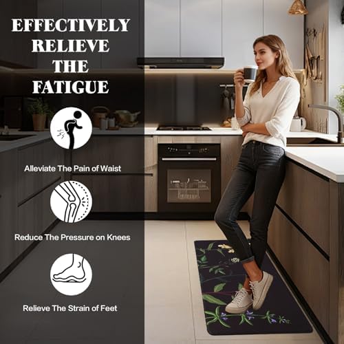 Mirok Washable Anti Fatigue Mat for Cushioned Floor Mats,Colorful Floral Non-Skid Ergonomic Comfort Foam Rugs,Non Slip Kitchen Rug(Multi Flower,17"x29")