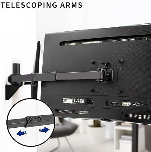 VIVO Premium Dual 21 to 32 inch LCD LED Monitor Wall Mount, Heavy Duty Telescoping Arms, Flush Wall Setup, Fits 2 Screens, Black, MOUNT-TS32B