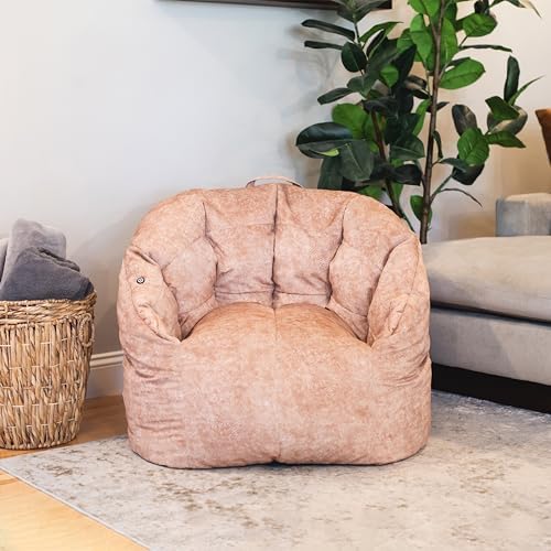 Big Joe Milano w/Vibe Vibrating Massage Bean Bag Chair for Kids, Teens, Adults, Caribou Hyde, Vegan Suede, Lightweight Seat for Reading Nook and Gaming, 2.5 Foot Refillable