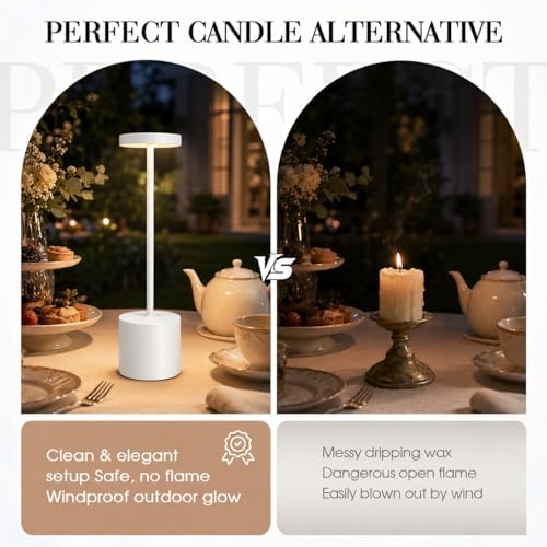 AUDLES White Cordless Table Lamp Set of 2, USB Rechargeable Touch Dimmable