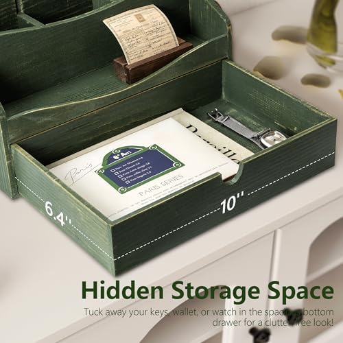 Rebee Vision Wooden Countertop Mail Organizer for Desk with 4-Slot, Green