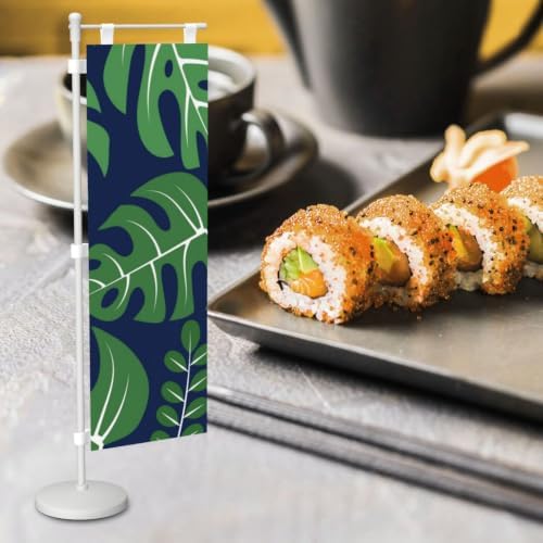 Green and Navy Palm Leaf Deluxe Desk Flag Set, 12 x 4 Inch Miniature Table Flag with 14" Pole & Stand Base