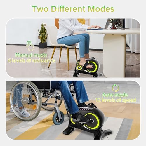 Mini Exercise Bike, Motorized Under Desk Pedal Exerciser Leg/Arm Cycle for Senior, Auto&Manual Mode, Adjustable Speed, LCD Display, Remote Control