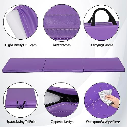 ZENY 2’’ Thick Tri-fold Folding Gym Exercise Mat Extra Thick Gymnastics Mat Tumbling Mat with Carrying Handles for Home Workout, Core Workouts, Stretching, MMA, Yoga