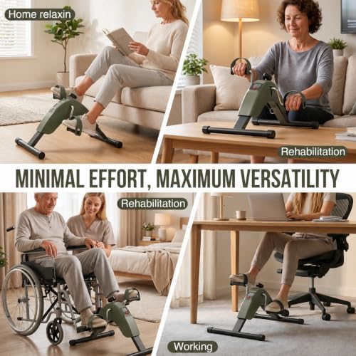 Under Desk Bike Pedal Exerciser for Arms and Legs, Foldable Mini Exercise Bike with LCD Display and Adjustable Resistance for Home and Office