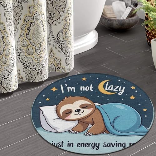 Soft Round Yoga Carpet, Office Chair Decor Round Mat for Carpet and Hardwood Floors Cute Sloth