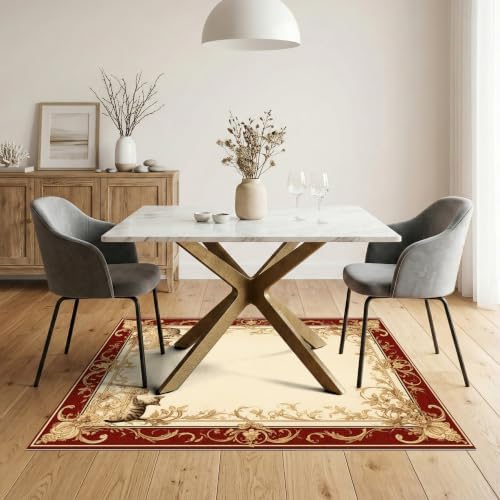 5'x7' Ivory Cat Crimson Motif with Swirls Ultra-Soft Area Rug