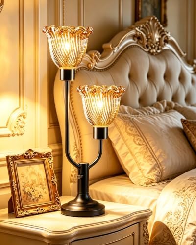 Lightdot Mid Century Modern Table Lamp Dimmable Black Vintage Glass Lamp