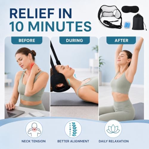 Upgraded Neck Stretcher Hammock 1 Pack, Adjustable Cervical Traction Device with Removable Pads, Portable Support Strap for Neck Tension Relief