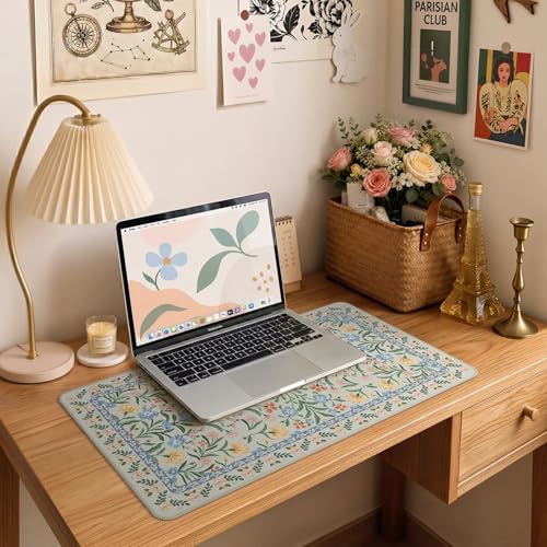iCasso Aesthetic Flower Mouse Pad,23.6x13.7in, Green Floral