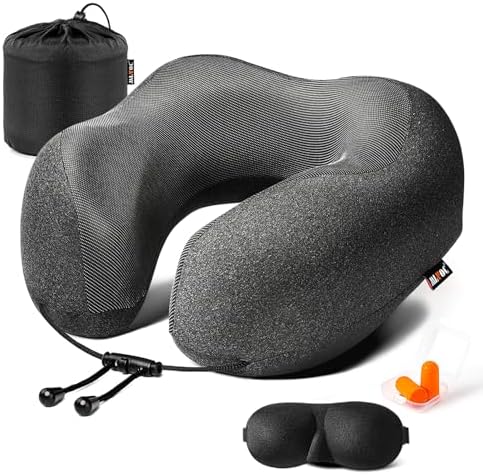 MLVOC Airplane Travel Neck Pillow for Sleeping, 3D-Eye Mask & Earplugs Kit