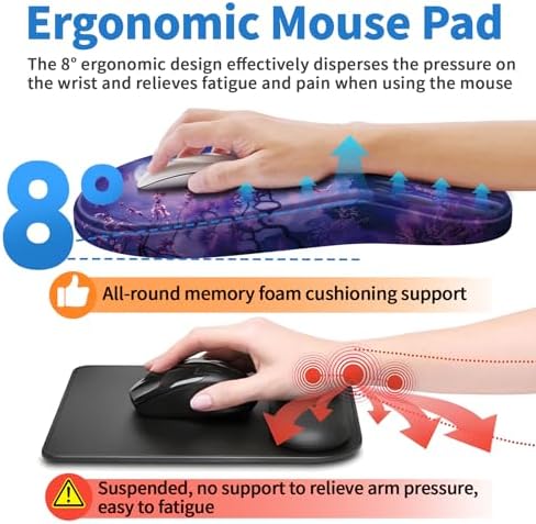 YIWEI Ergonomic Mouse Pad with Wrist Rest for Carpal Tunnel Pain Relief