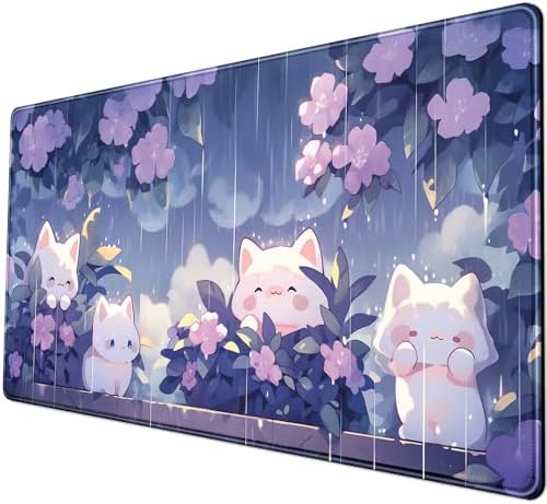 Kawaii Cat Desk Mat XXL Extended Purple Gaming Mouse Pad Large Mousepad