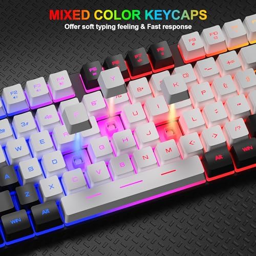 BlueFinger RGB Gaming Keyboard and Backlit Mouse Combo, USB Wired, LED Gaming Set for Laptop PC Computer Game and Work (Black & White)