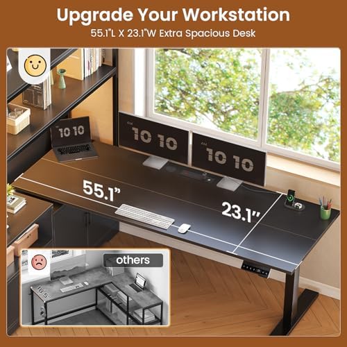 SEDETA 57" L Shaped Standing Desk, Sit Stand Office Desk with Storage Hutch