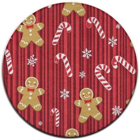 Highly Premium Quality Floor Mat, Office Chair Decor Mat, Room Sofa Yoga Soft Round Carpet Christmas Red Gingerbread Cookies Candy Canes