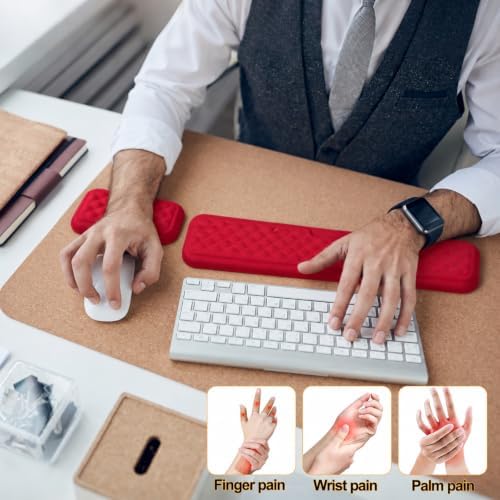 Keyboard Wrist Rest Mouse Wrist Support, Memory Foam Wrist Rest Pad for Computer Laptop, Ergonomic Wrist Cushion Support for Typing Pain Relief, Gaming Home Office, Red
