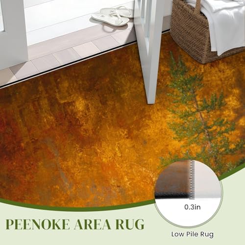 Calming Bear Forest Harmonious Warm Sunset Colors Area Rug Outdoor Patio Rug Play Mat Modern Floor Carpet Non-Slip Home Decor Living Room Kids Bedroom Nursery, 9x12 ft