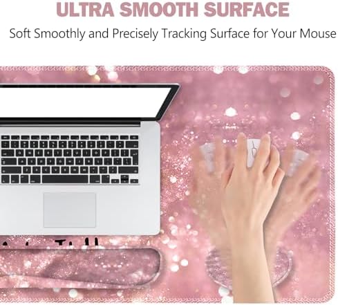 ToLuLu Extended Gaming Mouse Pad, Memory Foam Ergonomic Keyboard Mouse Wrist Rest Support Set, Large Desk Mat with Stitched Edges, Non-Slip Base Mousepad for Home Office Game, Pink Stay Positive