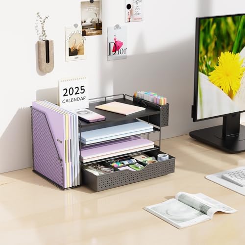 Wood Desk Organizers and Accessories with File Holder & Catalog Racks