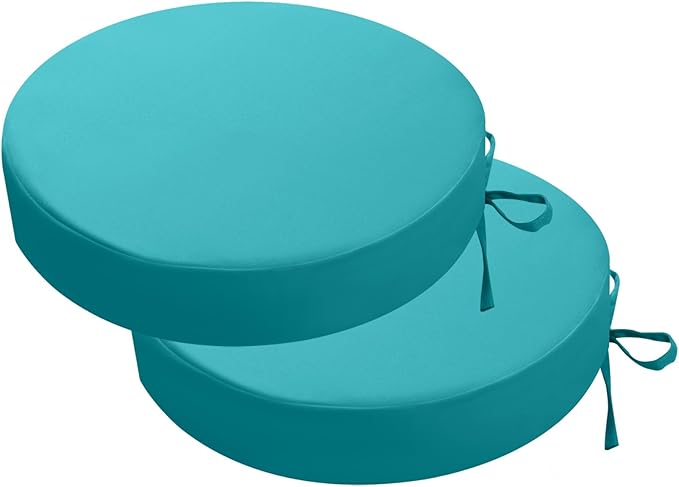 idee-home Outdoor Bistro Chair Cushions, 15”x15”x 3” Thick Outdoor Round Seat Cushions Set of 2 with Ties, Waterproof Round Patio Furniture for Garden