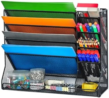 Jakyitvi Adjustable 5 Tiers Wall File Organizer Metal Hanging Holder Black