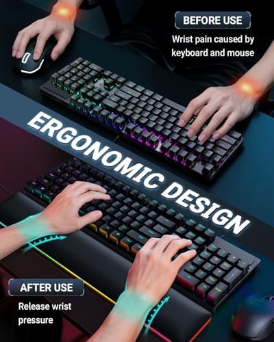 ASFSKY RGB Keyboard Wrist Rest, Wooden Wrist Rest for Computer Keyboards