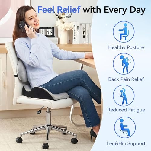 Extra Large Memory Foam Seat Cushion and Lumbar Support Pillow for Office Chair Pressure Relief Sciatica & Tailbone Pain Relief Chair Pad for Home,Car Seat,Wheelchair