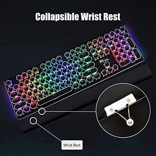 RK ROYAL KLUDGE S108 Typewriter Mechanical Keyboard, Full RGB Gaming Keyboard, Wired PC Game Keyboards with Number Pad and Detachable Wrist Rest, Retro Round Keycaps, Brown Switches Black