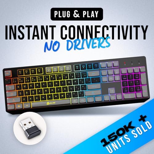 KLIM Wireless Gaming Keyboard RGB - Rechargeable Water-Resistant Backlit