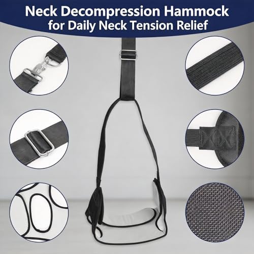 Neck Decompression Hammock, Cervical Neck Traction Device with Ear Holes, Adjustable Portable Neck Stretcher for Neck Tension Relief, Home Office Travel Use